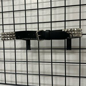 SILVER ON BLACK ITALIAN LEATHER BELT